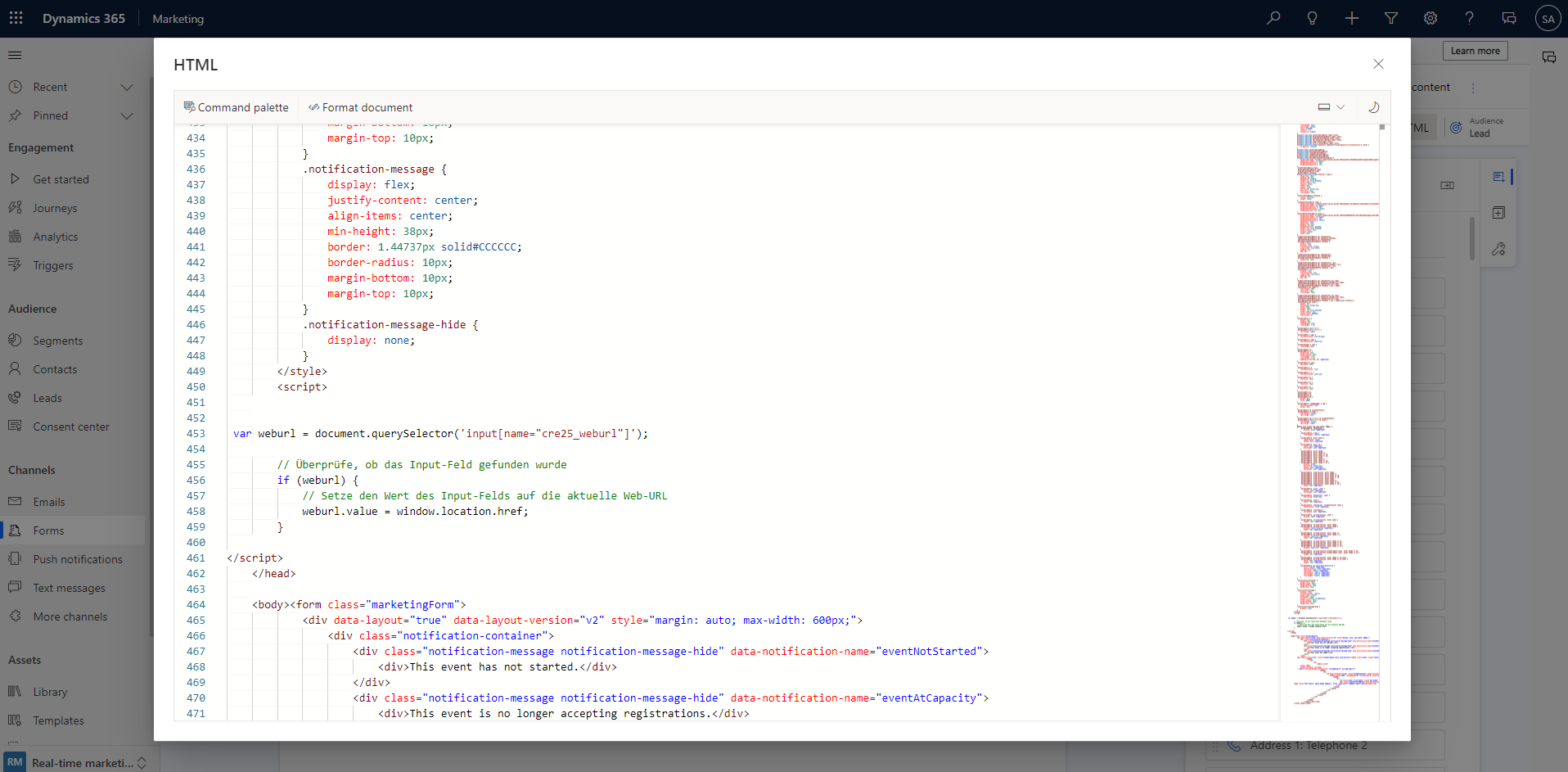 Code im HTML-Editor des Formulars einfügen
